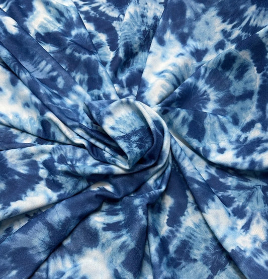 3 Metres Scuba Crepe Jersey Stretch Fabric (58 Inches) - Blue Tie Die Print