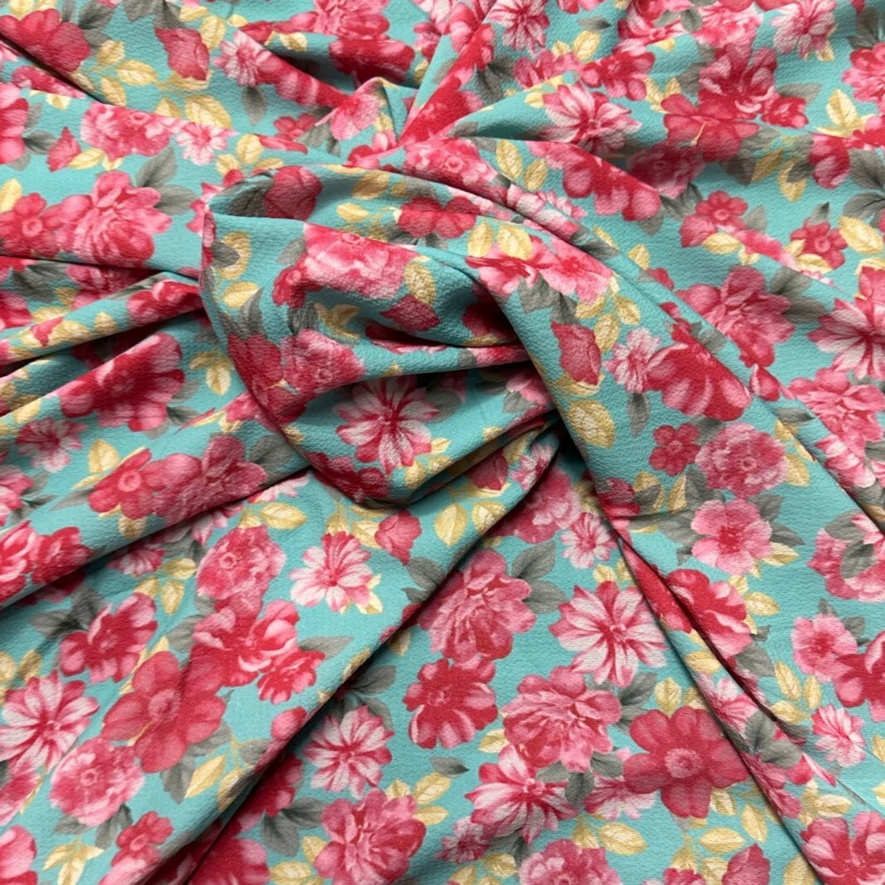 3 Metres Soft Bubble Crepe Fabric (58 Inches) - Multi Coloured Floral Print