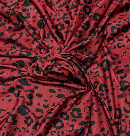3 Metres ITY Soft Touch Single Jersey Stretch Fabric (58 Inches) - Animal Deep Red Black Print