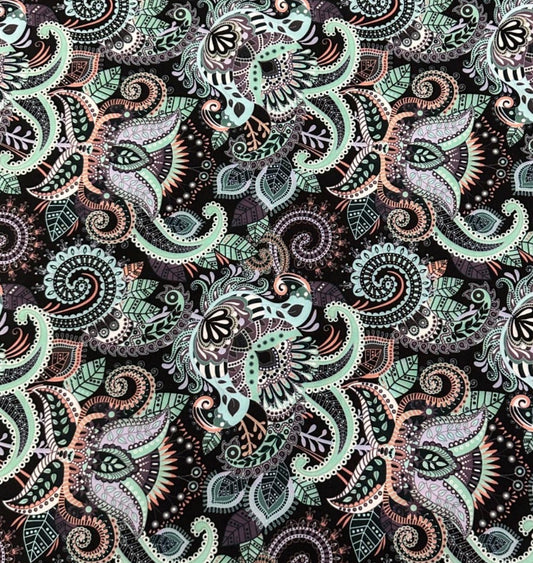 3 Metres Woven Crepe De Chine Fabric (58 Inches) - Multi Colour Paisley Printed