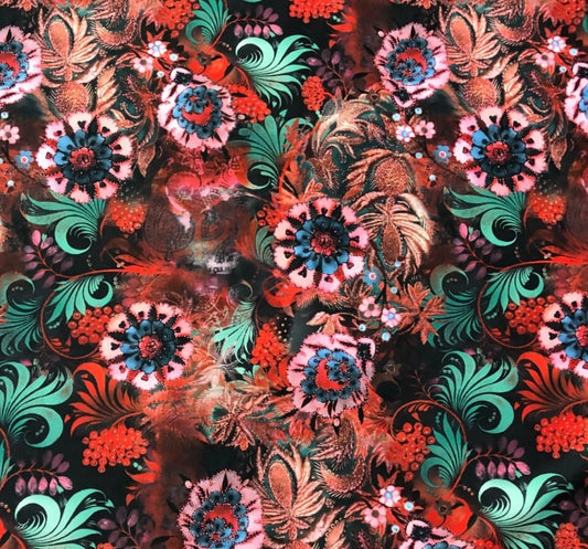 3 Metres Scuba Stretch Jersey Fabric (58 Inches) - Floral Multi Colour Print