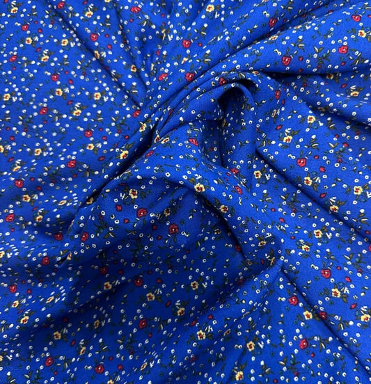 3 Metres Floral Soft Cotton Viscose Fabric (58 Inches) - Blue Multi Colour