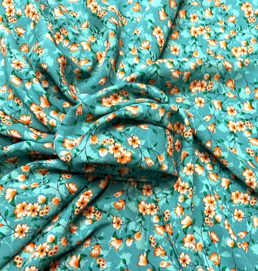 3 Metres Soft Cotton Viscose Fabric (58 Inches) - Multi Coloured Pastel Green Floral Print