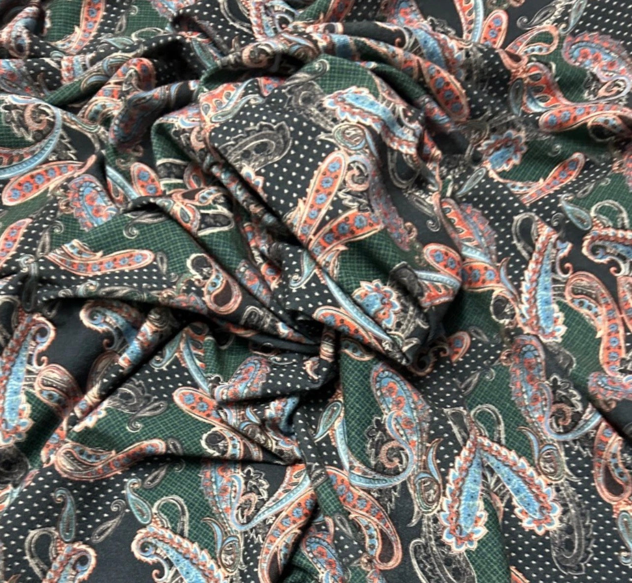3 Metres Spun Poly Single Jersey Strech Fabric (58 Inches) - Paisley Multi Colour