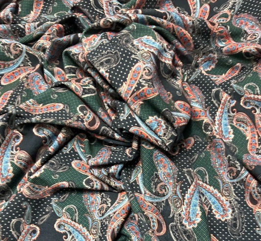3 Metres Spun Poly Single Jersey Strech Fabric (58 Inches) - Paisley Multi Colour