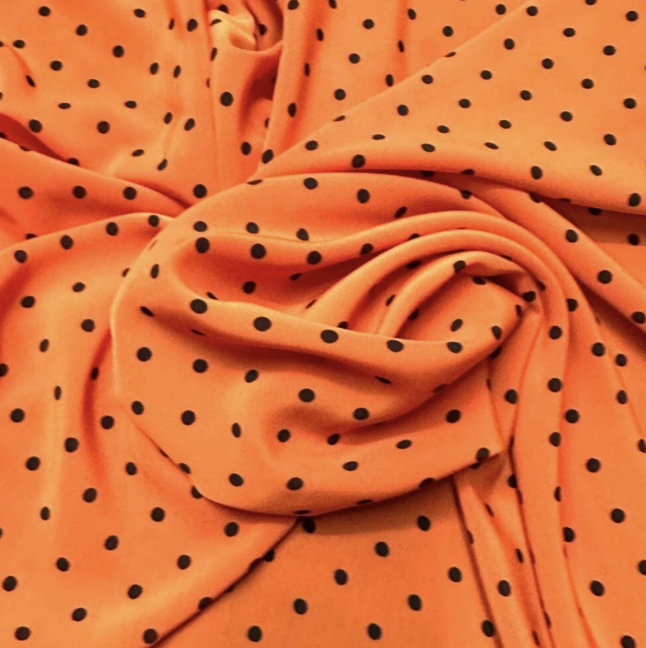 3 Metres Woven Crepe De Chine Fabric (58 Inches) - Polka Dot Black Orange 5mm