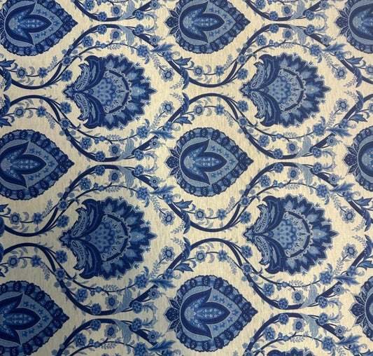 3 Metres Spun Poly Single Jersey Strech Fabric (58 Inches) - White Blue Multi Colour