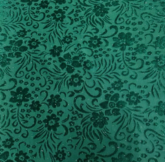 3 Metres Burnout Velvet Palachi Fabric (58 Inches) - Floral with Stones Green