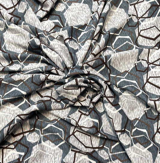 3 Metres Soft Cotton Viscose Fabric (58 Inches) - Shapes Print Grey