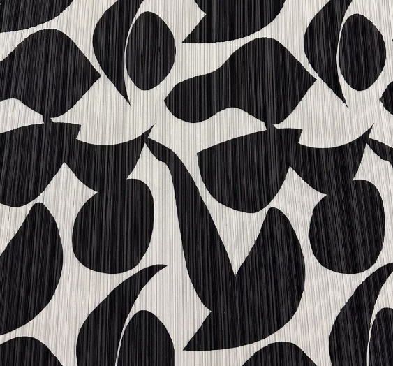 Plisse Pleated Printed Crinkle Stretch Fabric (58 Inches) - Black White Per Metre