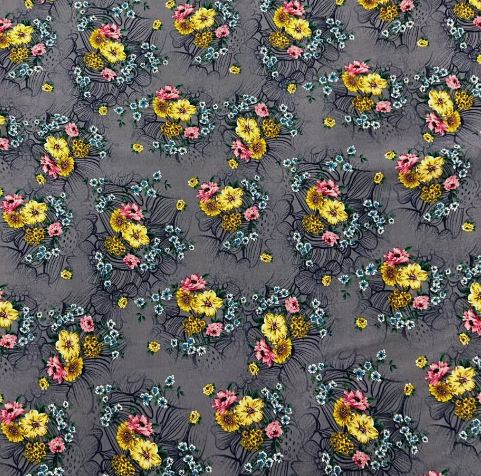 Soft Cotton Viscose Fabric (58 Inches) - Print Floral Grey Per Metre