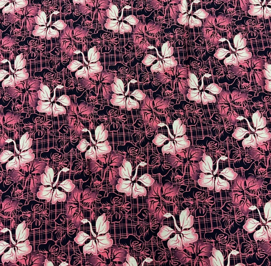 Soft Cotton Viscose Fabric (58 Inches) - Print Floral Pink Purple Per Metre