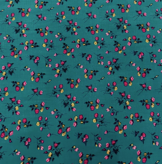 Soft Cotton Viscose Fabric (58 Inches) - Print Floral Turquoise Per Metre