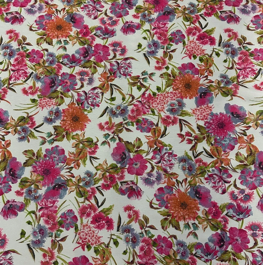 Medium Woven Satin Floral Fabric (58 Inches) - Multi Coloured Pink Per Metre