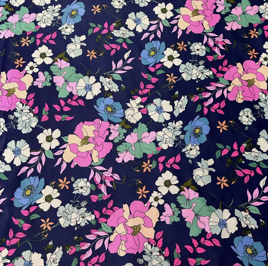 Single Jersey Soft Touch Jersey Fabric (58 Inches) - Print Floral Navy Per Metre