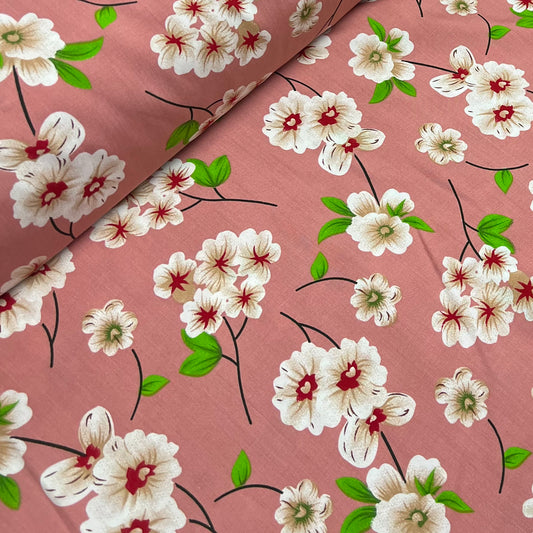 Soft Cotton Viscose Fabric (58 Inches) - Pink Multi Colour Print Floral Per Metre