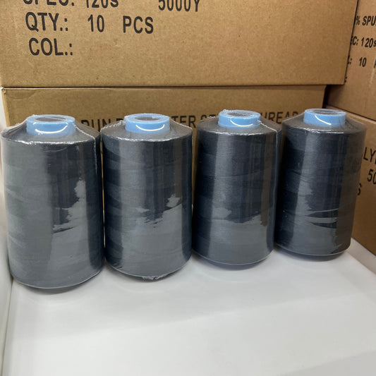 4x Overlocking 5000 Yards Thread Cones 120s Spun Polyester - School Grey