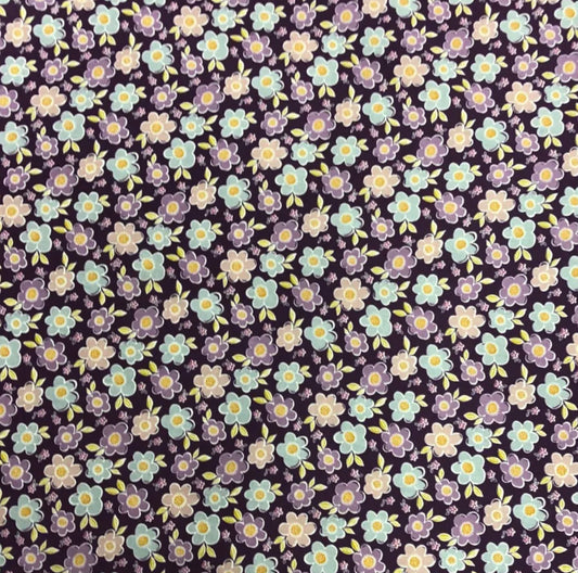 Poly Cotton Floral Fabric (45 Inches) - Plum Per Metre