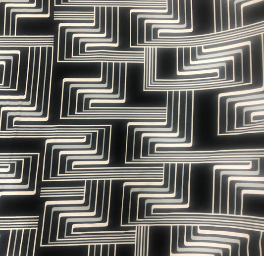 Soft Touch Spandex Stretchy Single Jersey Fabric (58 Inches) - Black White Retro Geometric Per Metre