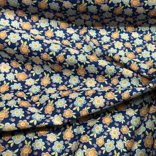 Poly Cotton Floral Fabric (45 Inches) - Blue Per Metre