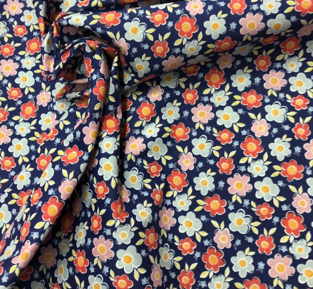 Poly Cotton Floral Fabric (45 Inches) - Blue Per Metre