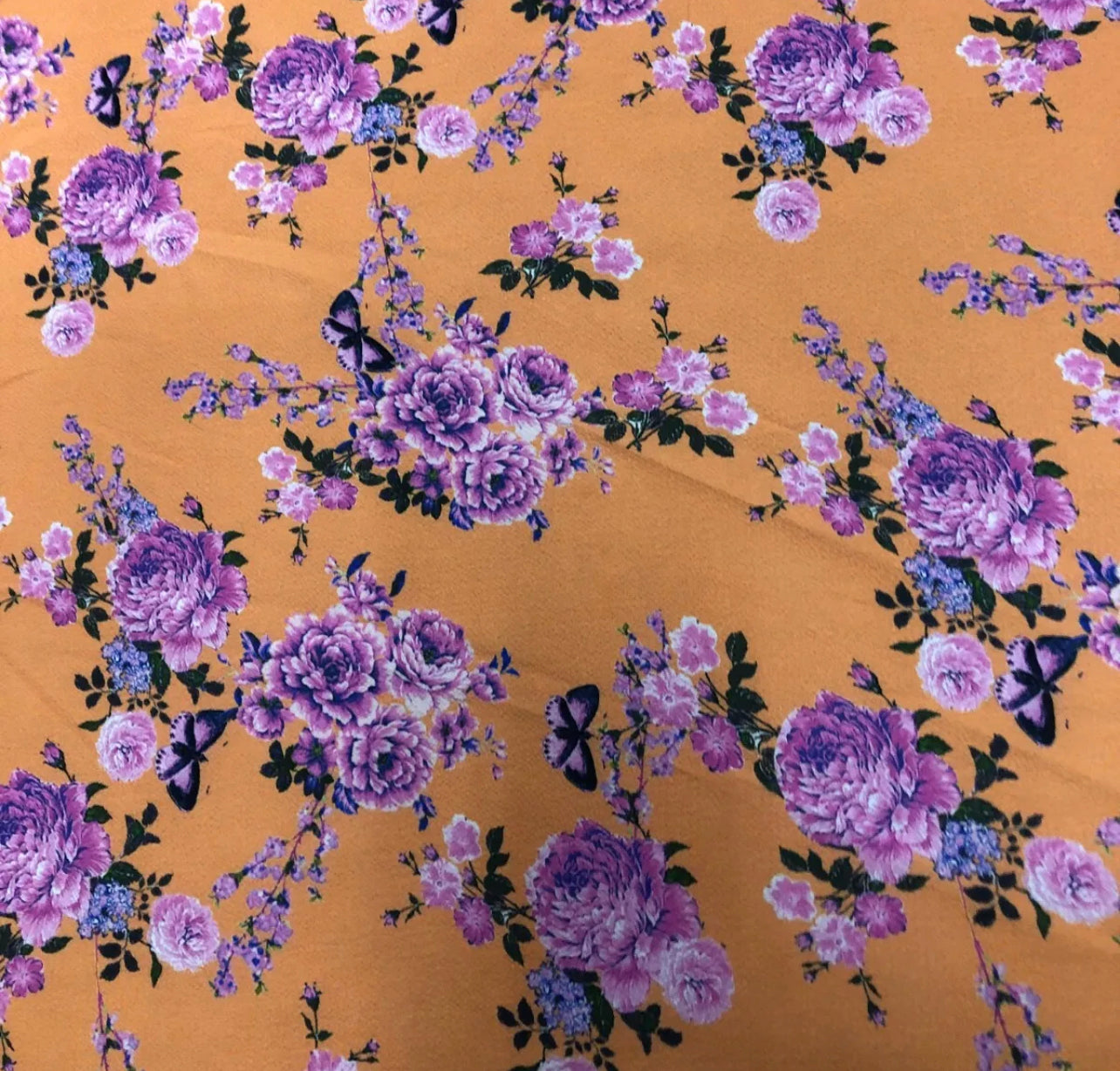 Bubble Crepe Fabric (58 Inches) - Orange Purple Floral Per Metre