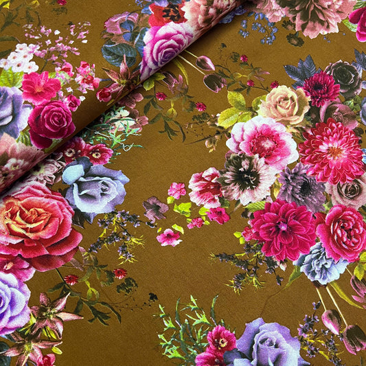 Marina Fabric (58 Inches) - Floral Brown Pink Multi Coloured Per Metre