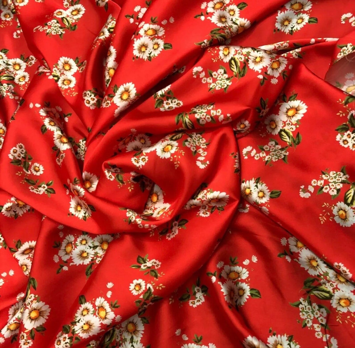 Satin Fabric (58 Inches) - Red Floral Print Per Metre
