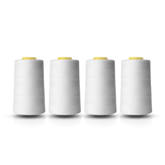 4x Overlocking 5000 Yards Thread Cones 120s Spun Polyester - White