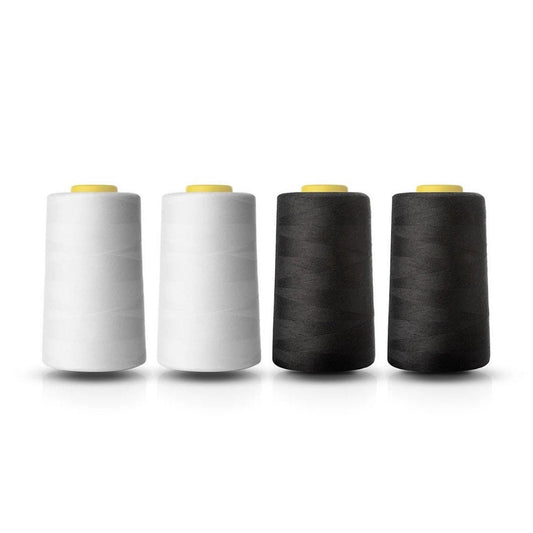 4x Overlocking 5000 Yards Thread Cones 120s Spun Polyester - White & Black