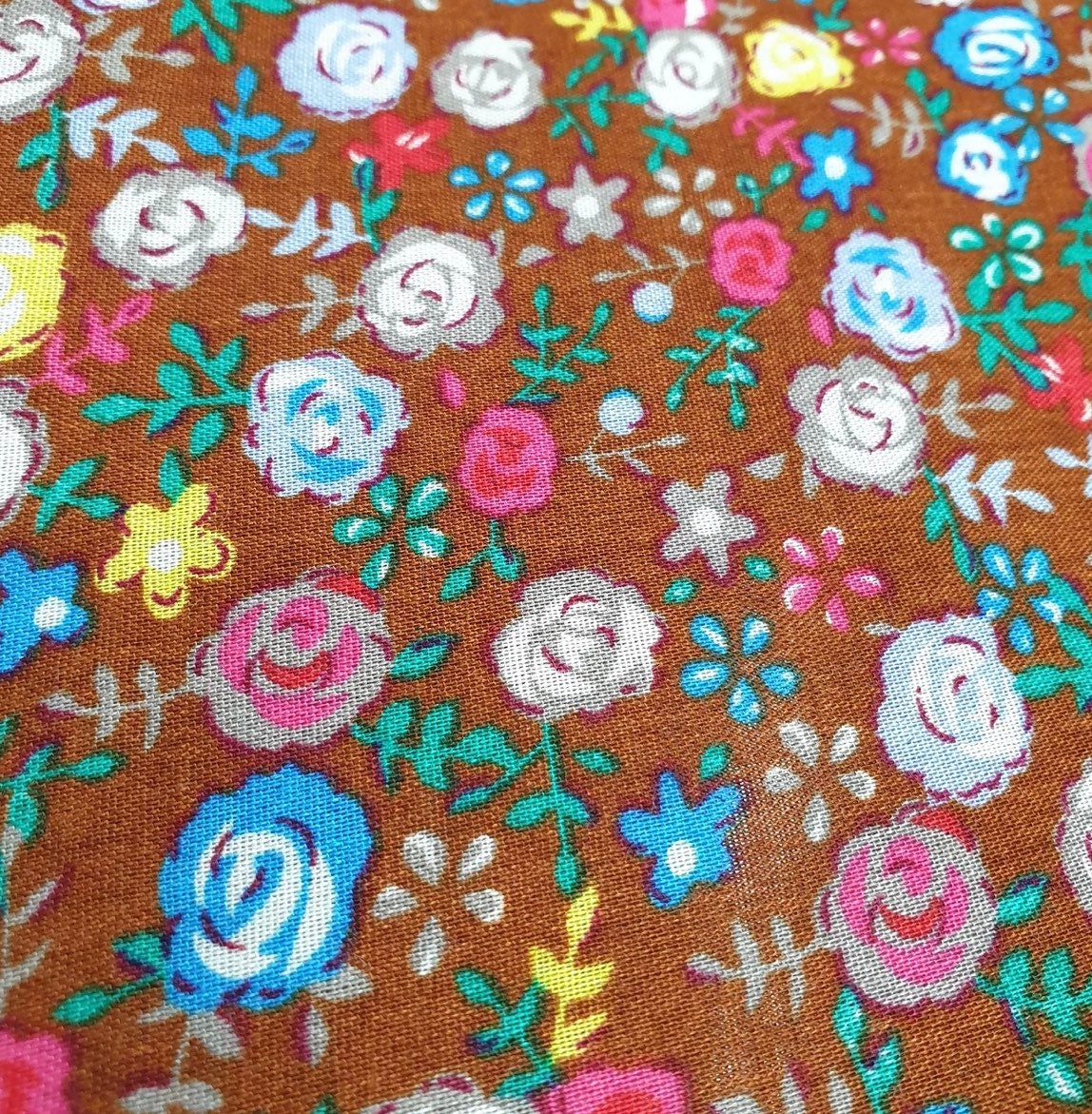 Soft Cotton Viscose Fabric (58 Inches) - Floral Brown Print Per Metre