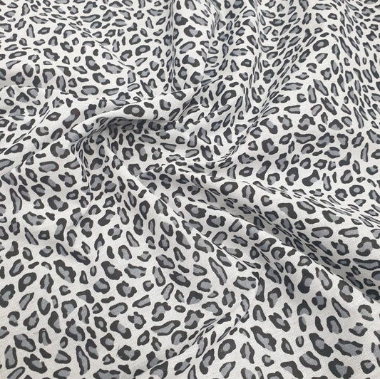 Poly Cotton Leopard Animal Fabric (45 Inches) - Black White Per Metre