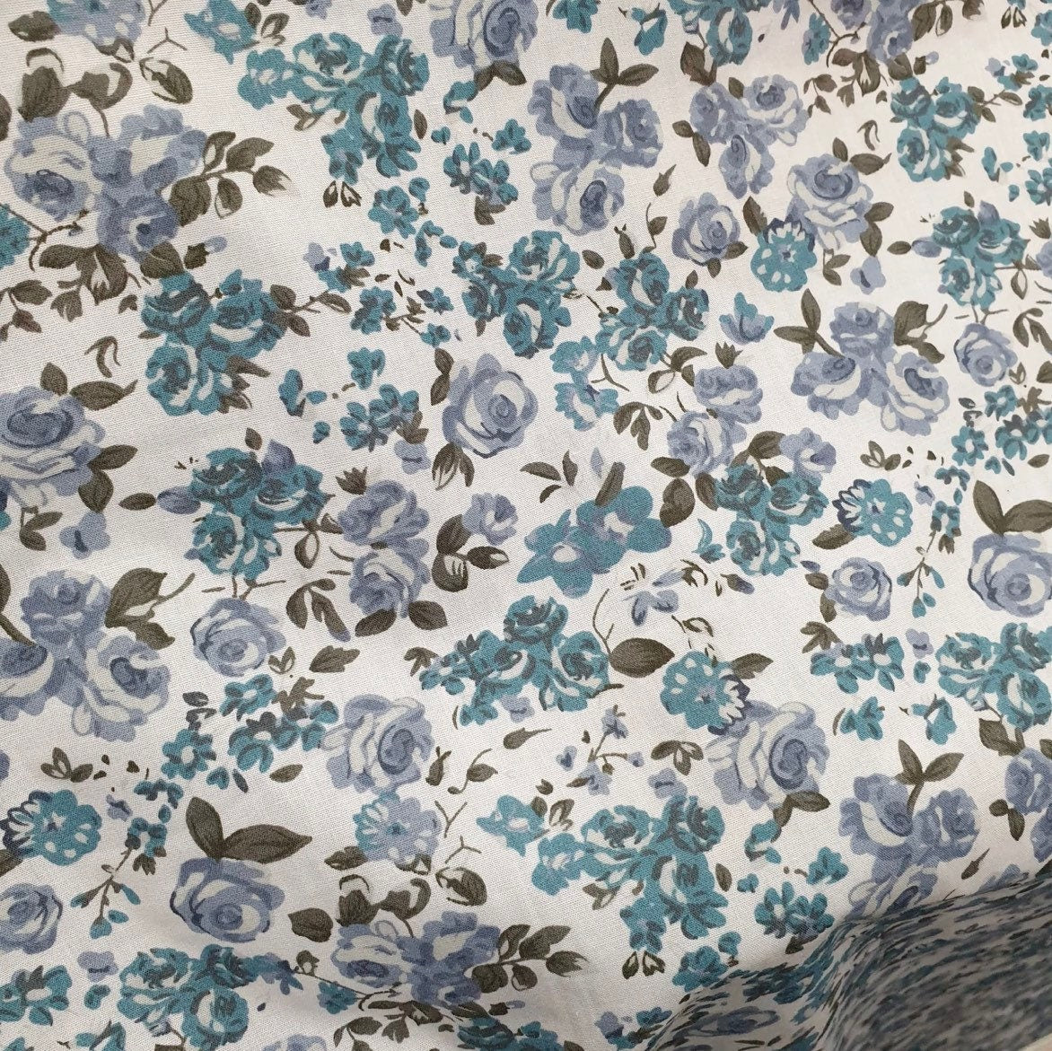 Poly Cotton Floral Fabric (45 Inches) - Blue Per Metre