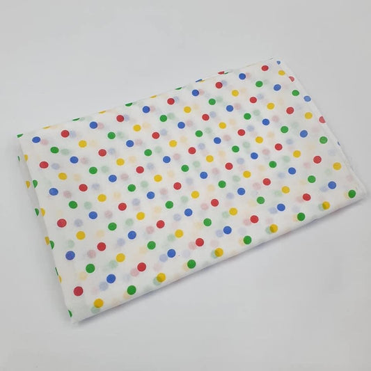 Poly Cotton Polka Dot Fabric (45 Inches) - White Multi Coloured Per Metre