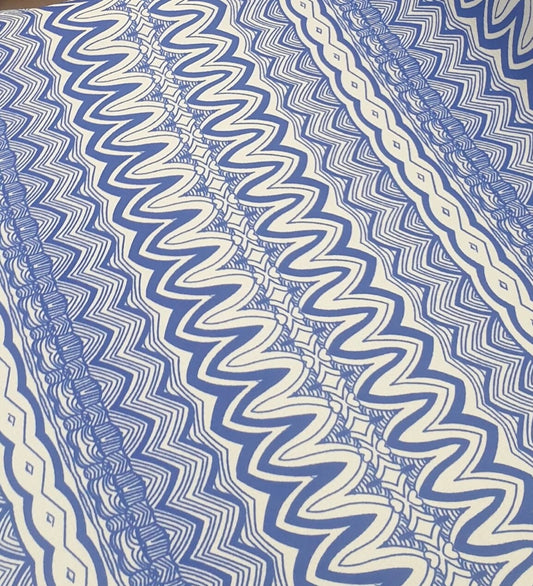 Heavy Weight Moss Crepe Fabric (58 Inches) - Blue ZigZag Print Per Metre