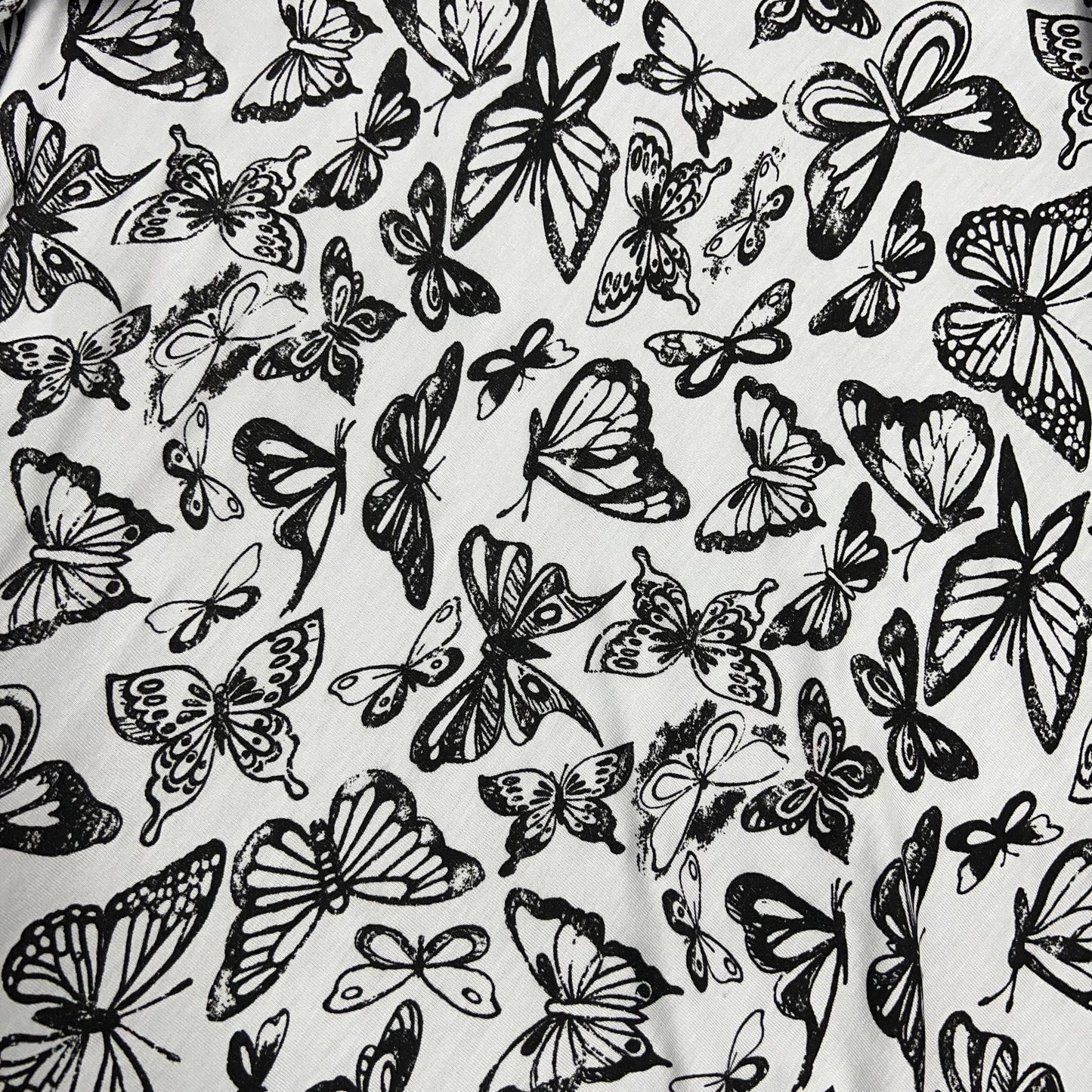 Viscose Lycra Jersey Stretch Fabric (58 Inches) - White Butterfly Print Per Metre