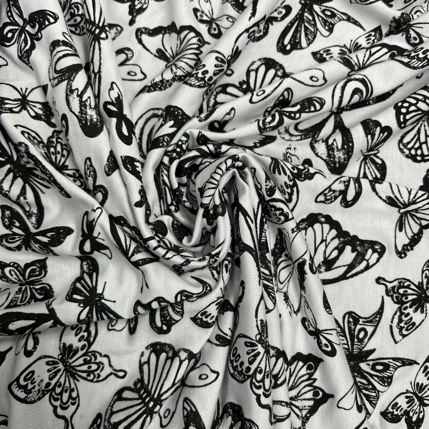Viscose Lycra Jersey Stretch Fabric (58 Inches) - White Butterfly Print Per Metre