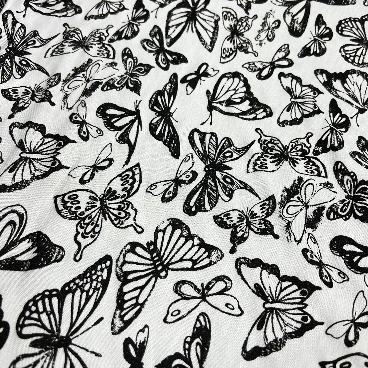 Viscose Lycra Jersey Stretch Fabric (58 Inches) - White Butterfly Print Per Metre