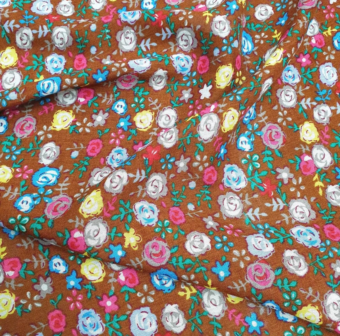 Soft Cotton Viscose Fabric (58 Inches) - Floral Brown Print Per Metre