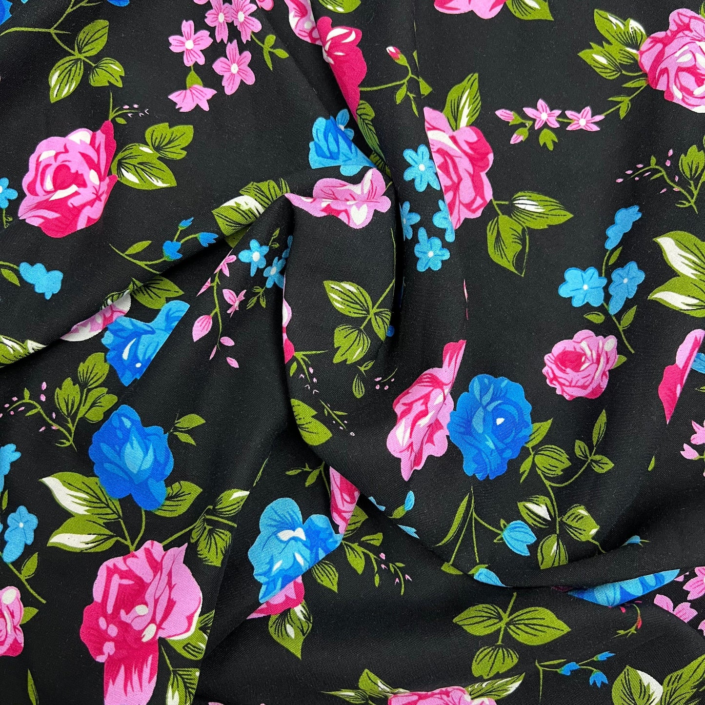 Soft Cotton Viscose Fabric (58 Inches) - Floral Print Black Blue Green Pink Per Metre