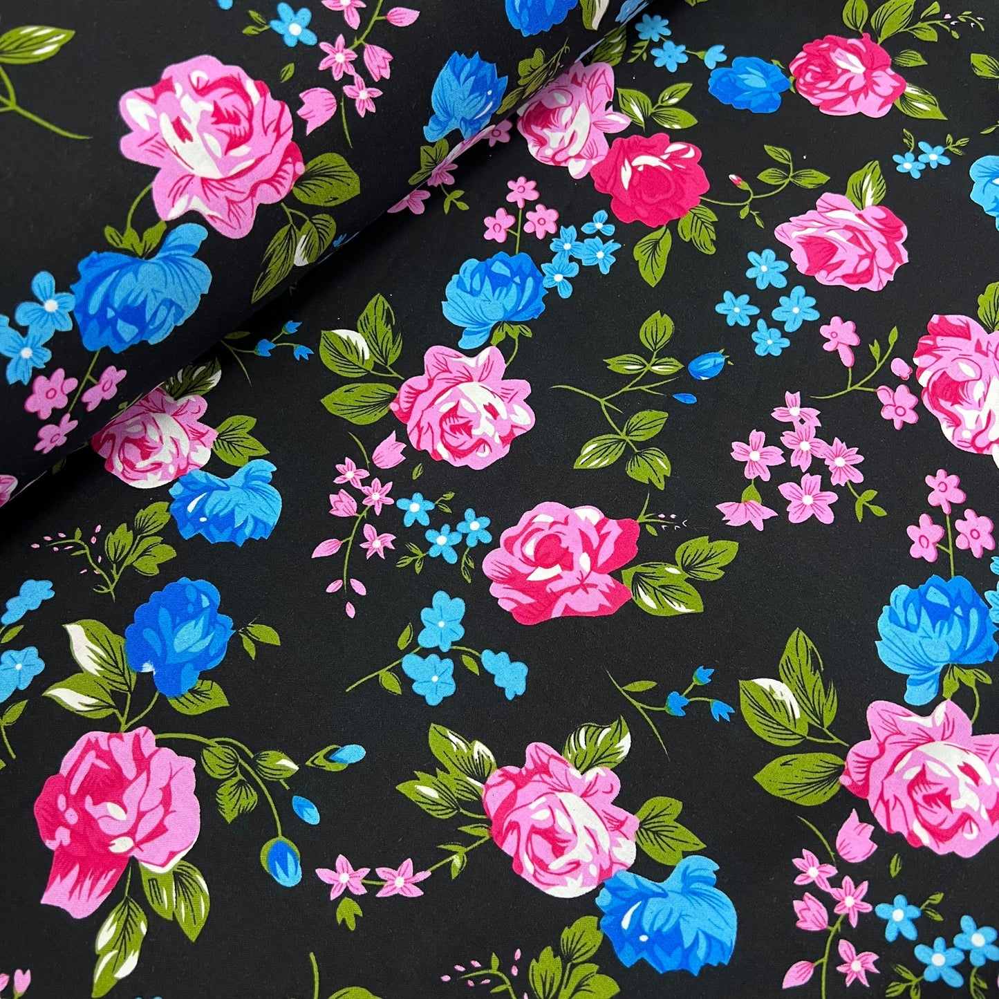 Soft Cotton Viscose Fabric (58 Inches) - Floral Print Black Blue Green Pink Per Metre