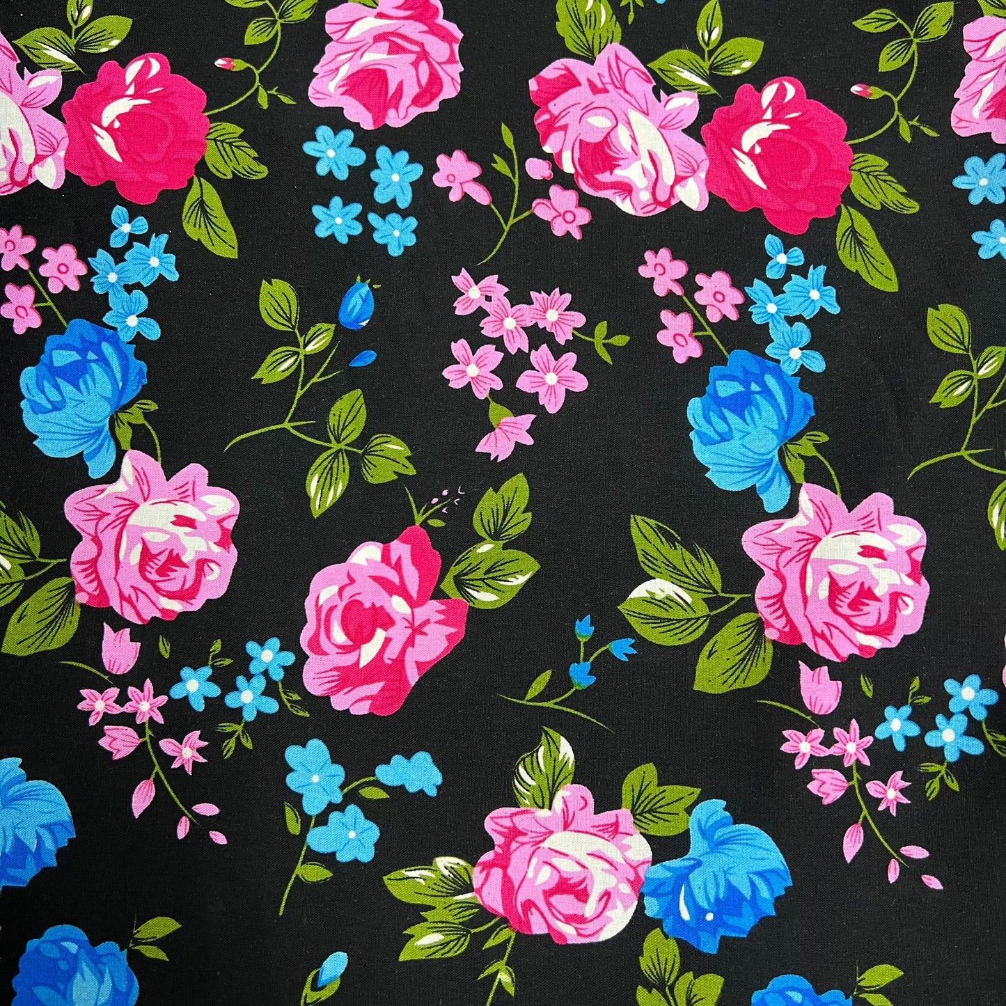Soft Cotton Viscose Fabric (58 Inches) - Floral Print Black Blue Green Pink Per Metre