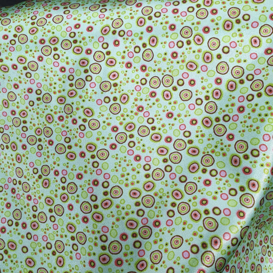 Silky Satin Fabric (58 Inches) - Green Circles Print Per Metre