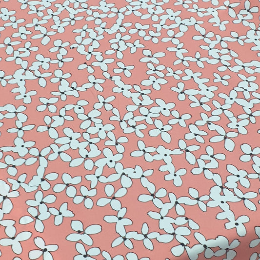 Chirimen Crepe De Chine Fabric (58 Inches) - Coral Floral Per Metre