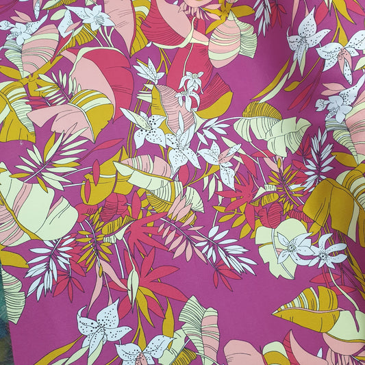 Chirimen Crepe De Chine Fabric (58 Inches) - Fuschia Floral Per Metre