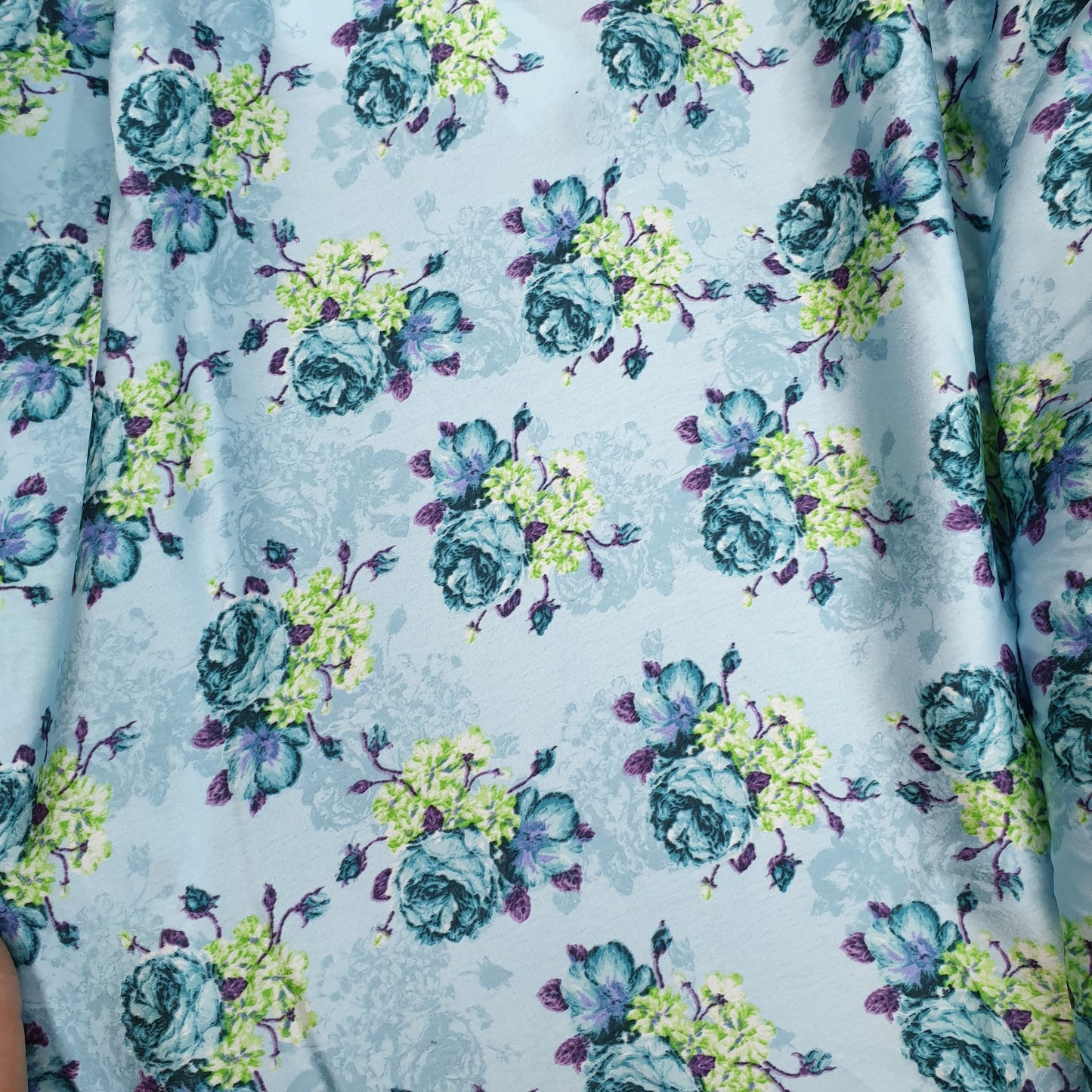Satin Fabric (58 Inches) - Blue Floral Print Per Metre