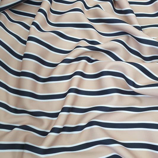 Scuba Neoprene Stretch Jersey Fabric (58 Inches) - Multi Colour Beige Lines Per Metre