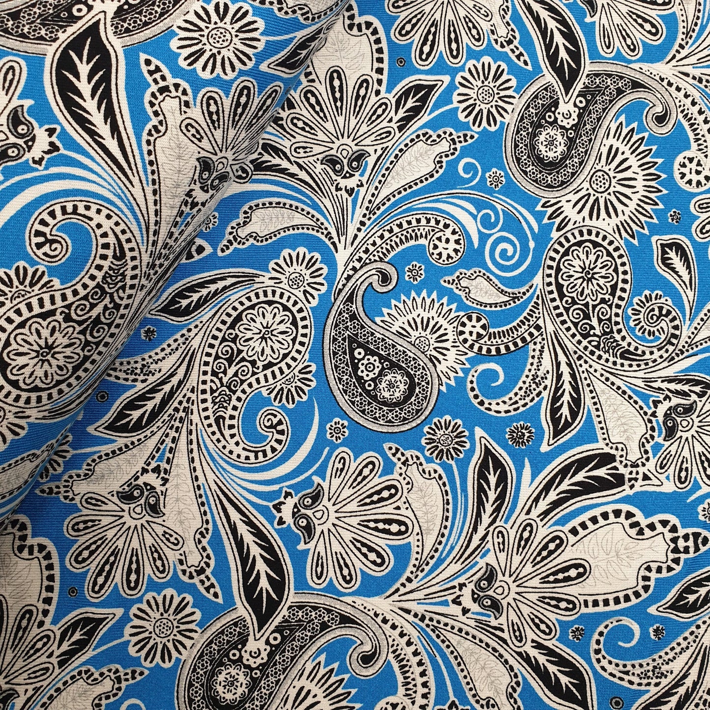 Marina Fabric (58 Inches) - Paisley Print Blue Per Metre