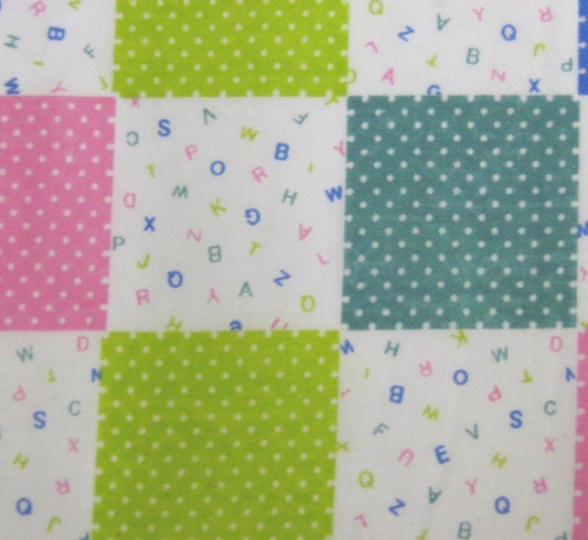 Patches Poly Cotton Fabric (45 Inches) - Alphabetical Green Pink Per Metre