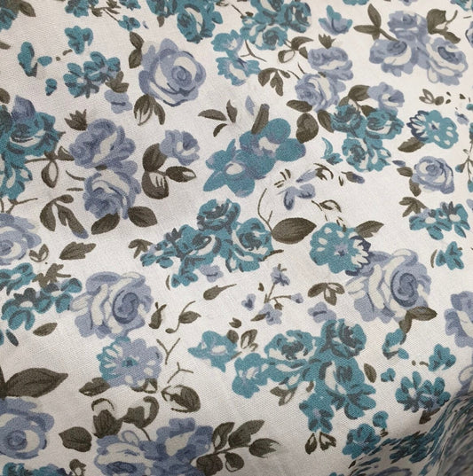 Poly Cotton Floral Fabric (45 Inches) - Blue Per Metre